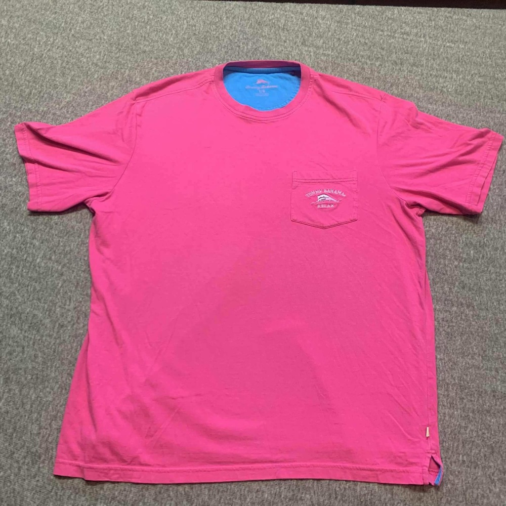 Tommy Bahama Pocket TShirt Mens Large Pink Relax Marlin Logo Short Sleeve Cotton